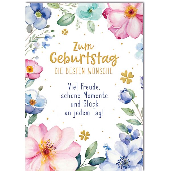 Geburtstag Blumenrahmen Freude schöne Momente Glück Große DIN A4-Karte mit Umschlag XXL-Karte