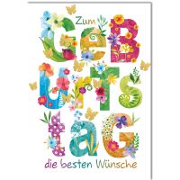 Geburtstag Schrift bunt mit Blüten die besten...