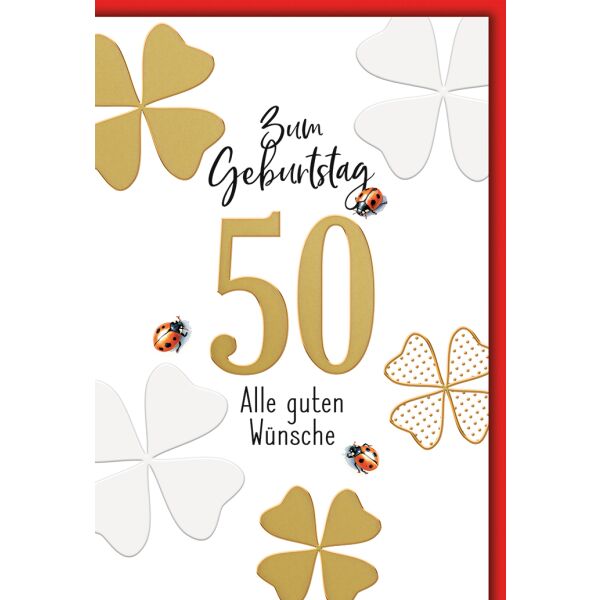 50. Geburtstag Glücksklee und Käfer alle guten Wünsche Glückwunschkarte mit Umschlag