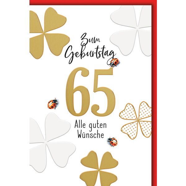 65. Geburtstag Glücksklee und Käfer alle guten Wünsche nur online Glückwunschkarte mit Umschlag