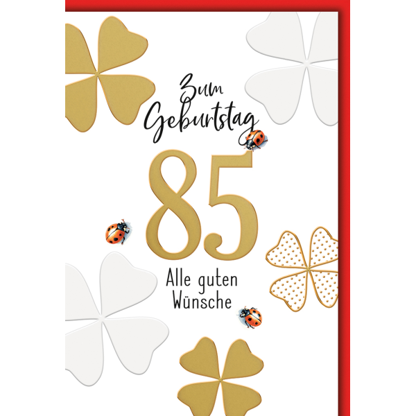 85. Geburtstag Glücksklee und Käfer alle guten Wünsche nur online Glückwunschkarte mit Umschlag