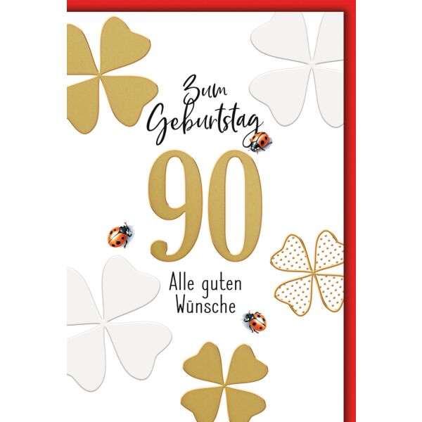 90. Geburtstag Glücksklee und Käfer alle guten Wünsche Glückwunschkarte mit Umschlag