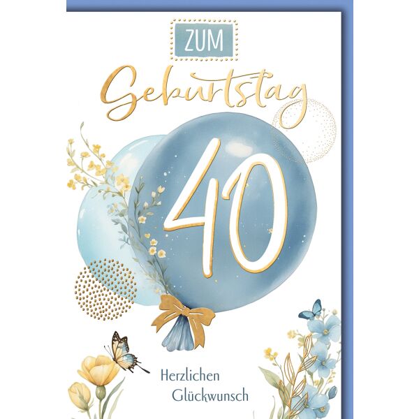 40. Geburtstag Luftballon herzlichen Glückwunsch Glückwunschkarte mit Umschlag