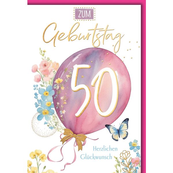 50. Geburtstag Luftballon herzlichen Glückwunsch Glückwunschkarte mit Umschlag