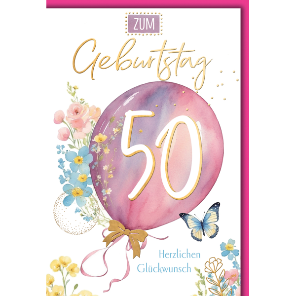 50. Geburtstag Luftballon herzlichen Glückwunsch Glückwunschkarte mit Umschlag
