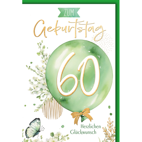 60. Geburtstag Luftballon herzlichen Glückwunsch Glückwunschkarte mit Umschlag