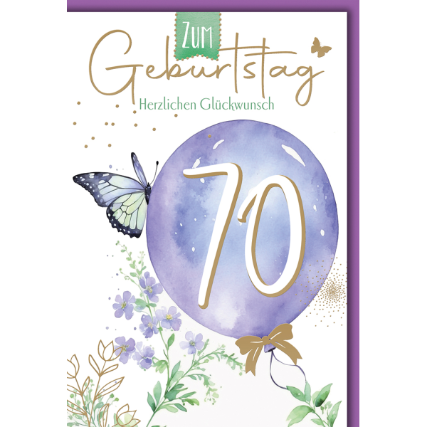 70. Geburtstag Luftballon herzlichen Glückwunsch Glückwunschkarte mit Umschlag