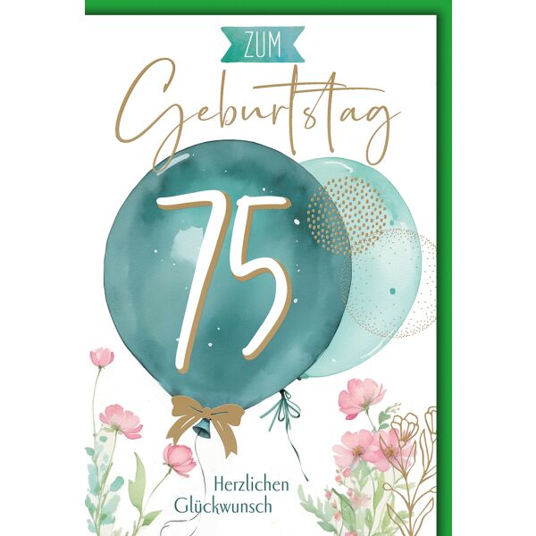 75. Geburtstag Luftballon herzlichen Glückwunsch Glückwunschkarte mit Umschlag
