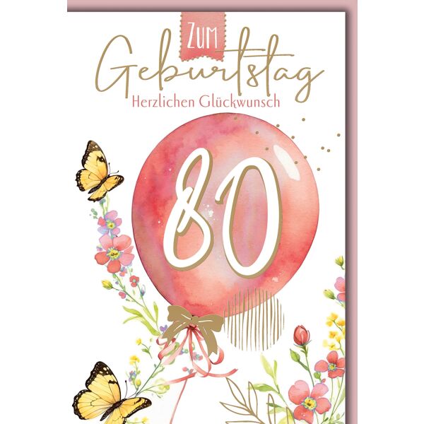 80. Geburtstag Luftballon herzlichen Glückwunsch Glückwunschkarte mit Umschlag