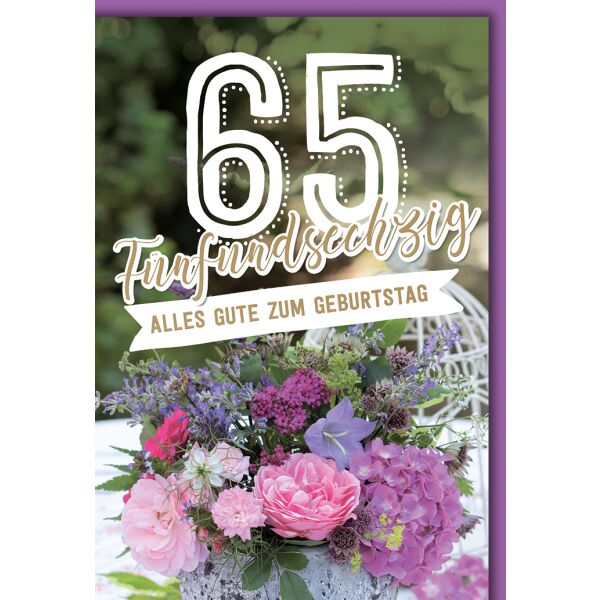 65. Geburtstag Blumenstrauß alles Gute Glückwunschkarte mit Umschlag