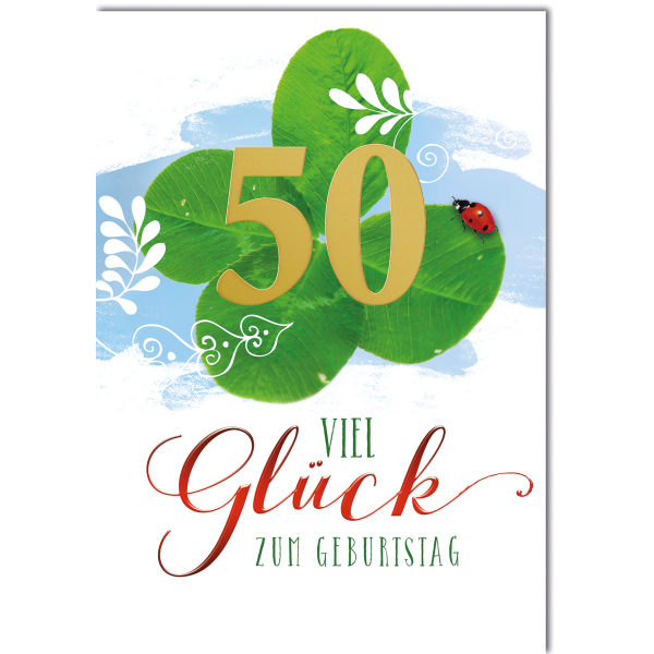 50. Geburtstag Glückskleeblatt viel Glück Große DIN A4-Karte mit Umschlag XXL-Karte