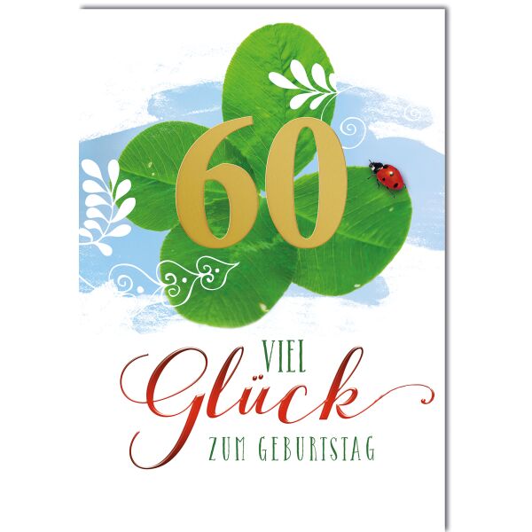 60. Geburtstag Glückskleeblatt viel Glück Große DIN A4-Karte mit Umschlag XXL-Karte