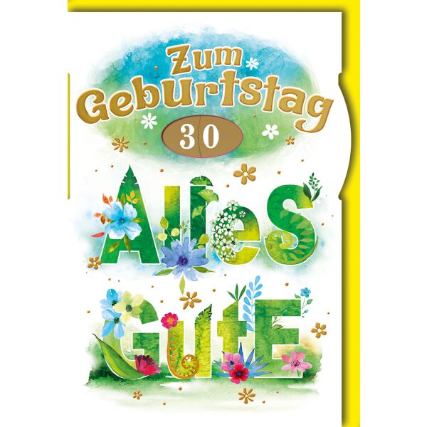 Zahlengeburtstag Drehrad Blüten auf grün verstellbare Zahlen 1-99 alles Gute Glückwunschkarte mit Umschlag