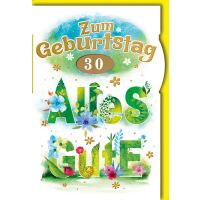 Zahlengeburtstag Drehrad Blüten auf grün...