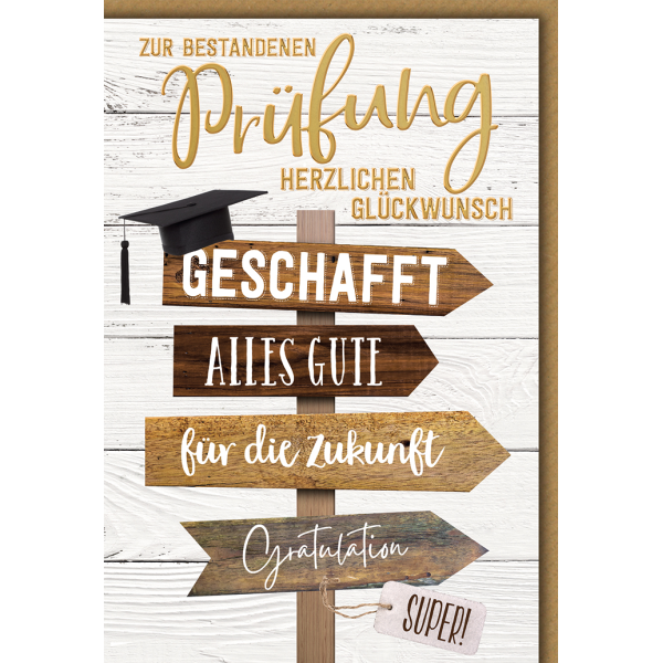 Prüfung Wegweiser geschafft alles Gute für die Zukunft Gratulation Glückwunschkarte mit Umschlag