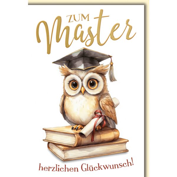 Master Eule mit Auszeichnung geschafft alles Gute für die Zukunft Gratulation Glückwunschkarte mit Umschlag