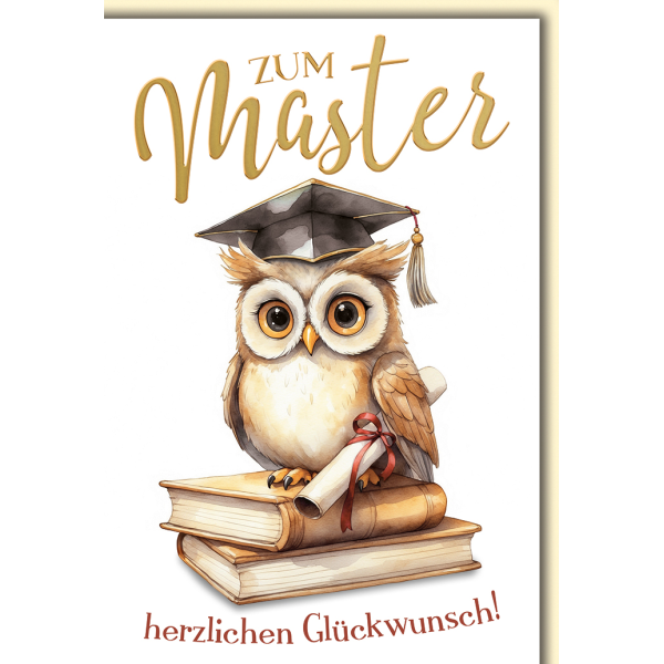 Master Eule mit Auszeichnung geschafft alles Gute für die Zukunft Gratulation Glückwunschkarte mit Umschlag