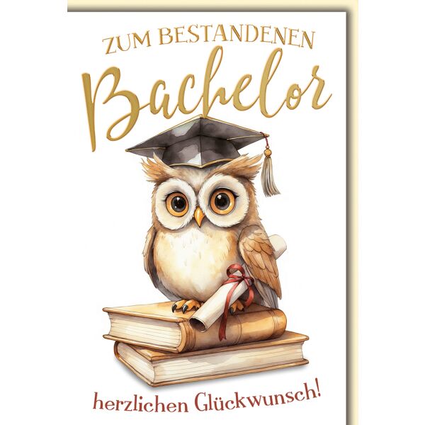 Bachelor Eule mit Auszeichnung geschafft alles Gute für die Zukunft Gratulation Glückwunschkarte mit Umschlag