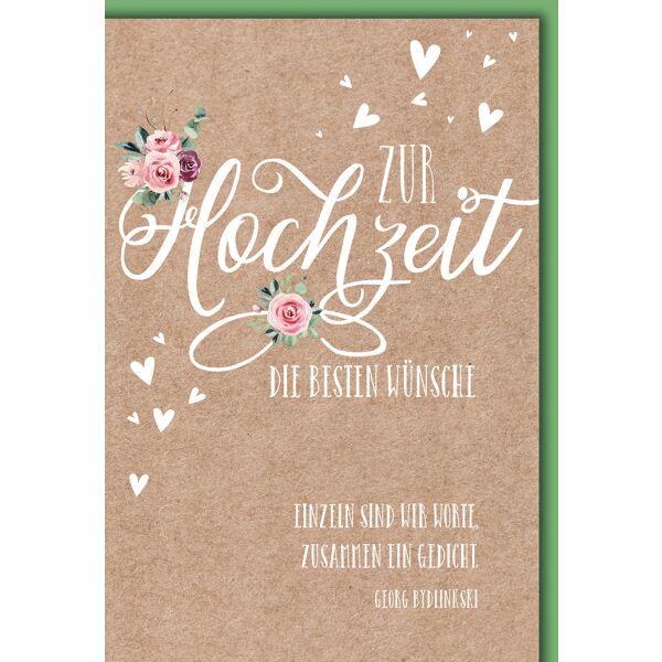 Hochzeit Blümchen und Herzchen die besten Wünsche Glückwunschkarte mit Umschlag