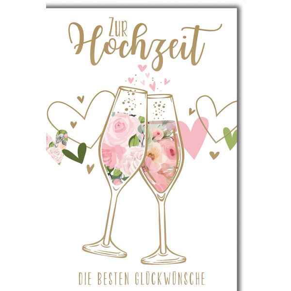 Hochzeit Zwei Sektgläser mit Herz die besten Wünsche Glückwunschkarte mit Umschlag