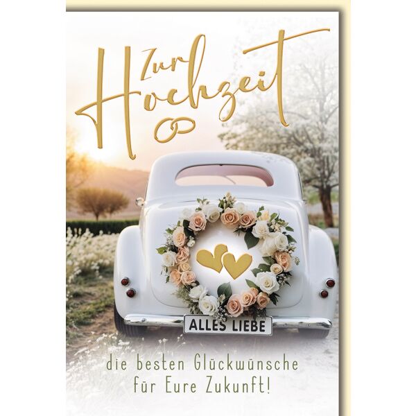 Hochzeit Oldtimer mit Blumenschmuck die besten Wünsche Glückwunschkarte mit Umschlag