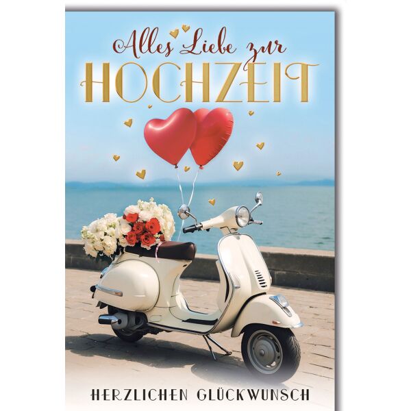 Hochzeit Roller mit Herzluftballons herzlichen Glückwunsch Glückwunschkarte mit Umschlag