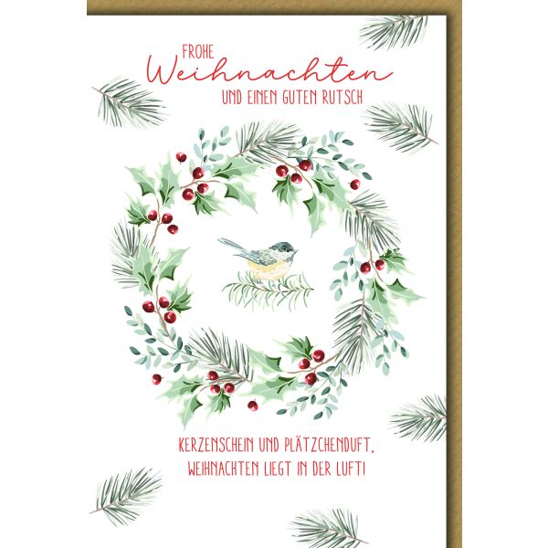Weihnachten Weihnachtskranz Kerzenschein und Plätzchenduft Weihnachtskarte mit Umschlag