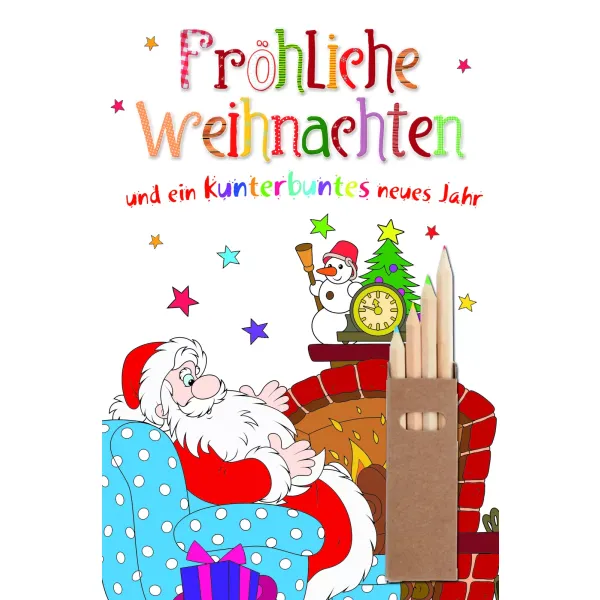 Weihnachtskarte Glückwunschkarte zum ausmalen mit Innendruck Umschlag und Buntstiften Weihnachtsmann