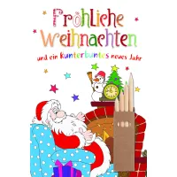 Weihnachtskarte Glückwunschkarte zum ausmalen mit Innendruck Umschlag und Buntstiften Weihnachtsmann