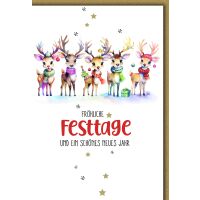 Weihnachten Rentiere mit Geschenk frohe Festtage...