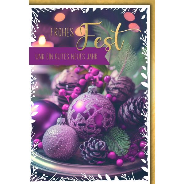 Weihnachten Weihnachtskugel rot und Tannenzapfen frohes Fest Weihnachtskarte mit Umschlag