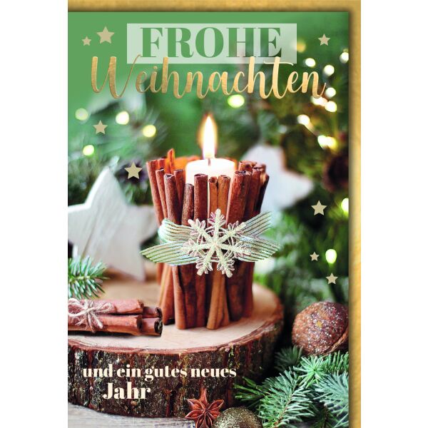 Weihnachten Kerze auf Baumscheibe Weihnachtskarte mit Umschlag