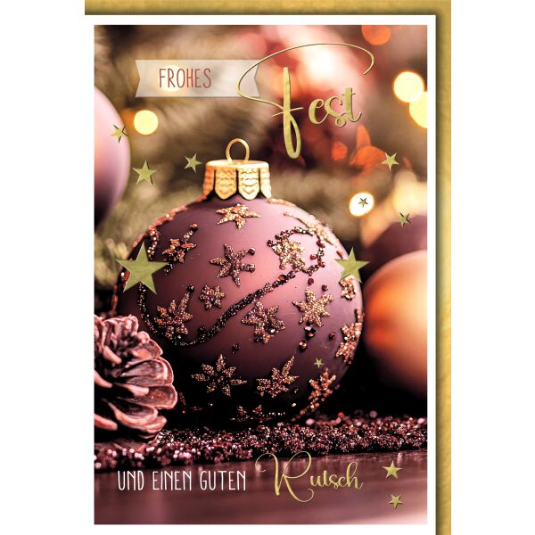 Weihnachten Christbaumkugel braun frohes Fest Weihnachtskarte mit Umschlag