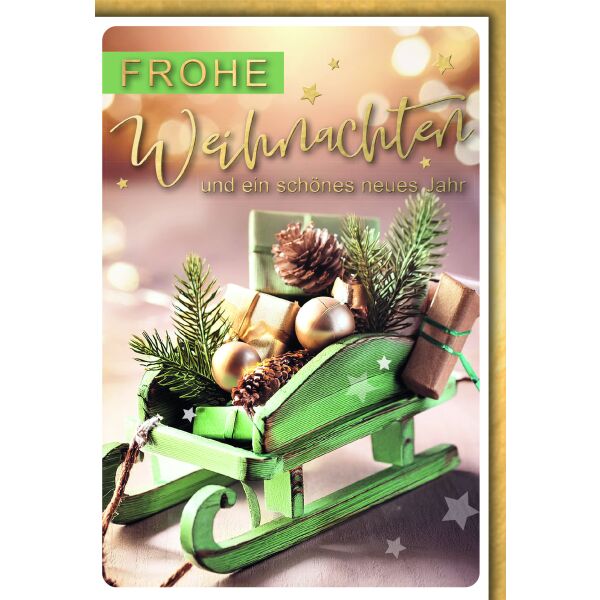 Weihnachten Holzschlitten mit Präsente Weihnachtskarte mit Umschlag
