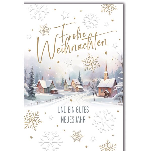 Weihnachten Dorf im Schnee Glückwunschkarte mit Umschlag