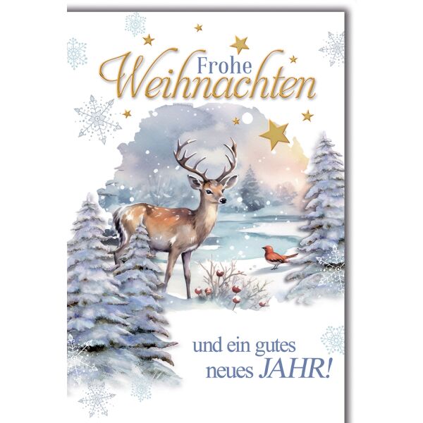 Weihnachten Hirsch und Vögelchen Glückwunschkarte mit Umschlag