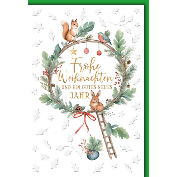 Weihnachten Weihnachtskranz mit Tieren Glückwunschkarte mit Umschlag