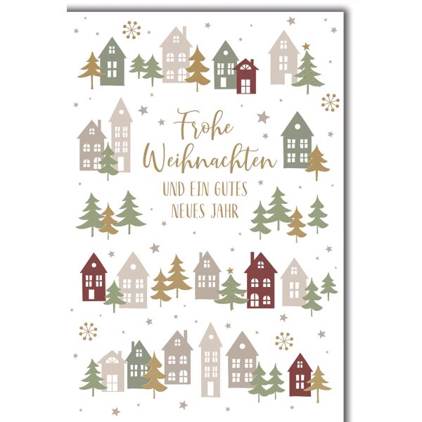 Weihnachten Häuschen und Tannen Glückwunschkarte mit Umschlag