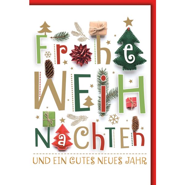 Weihnachten Frohe Weihnachten farbig Glückwunschkarte mit Umschlag