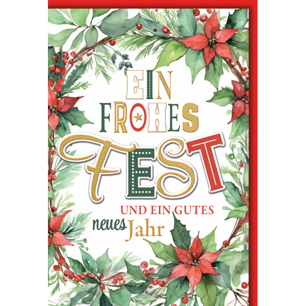 Weihnachten Kranz mit Weihnachtsstern frohes Fest Glückwunschkarte mit Umschlag
