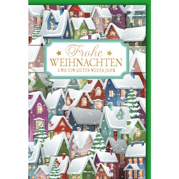 Weihnachten Häuser farbenfroh Glückwunschkarte mit Umschlag