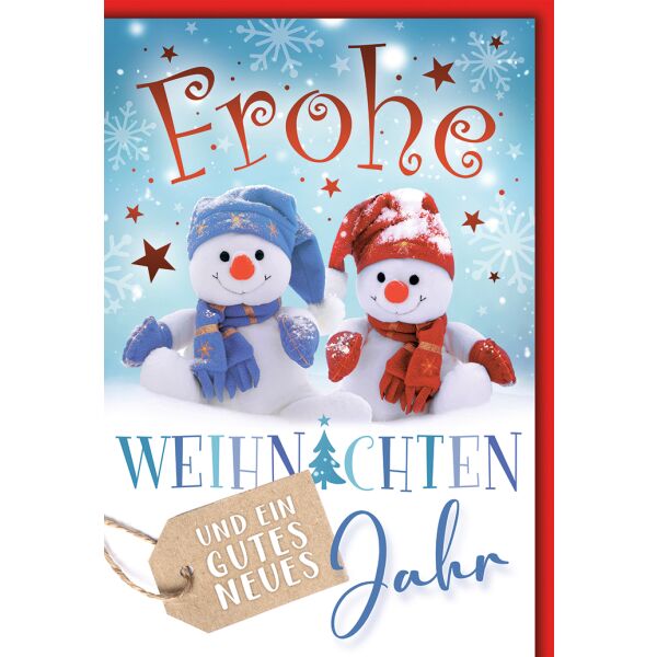 Weihnachten Zwei sitzende Schneemänner Glückwunschkarte mit Umschlag