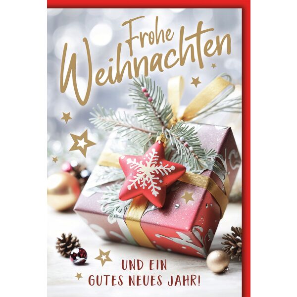 Weihnachten Geschenk mit rotem Stern Glückwunschkarte mit Umschlag