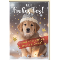 Weihnachten Welpe mit Pudelmütze frohes Fest...