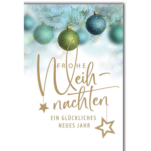 Weihnachten Christbaumkugeln grünlich Glückwunschkarte mit Umschlag