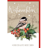 Weihnachten Vogel auf geschmücktem Zweig...
