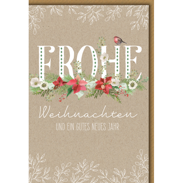 Weihnachten Vogel mit Christrosen Glückwunschkarte mit Umschlag
