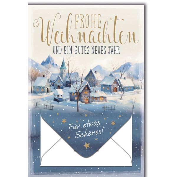 Weihnachten Geldgeschenkkarte Dorf im Schnee für etwas Schönes Glückwunschkarte mit Umschlag