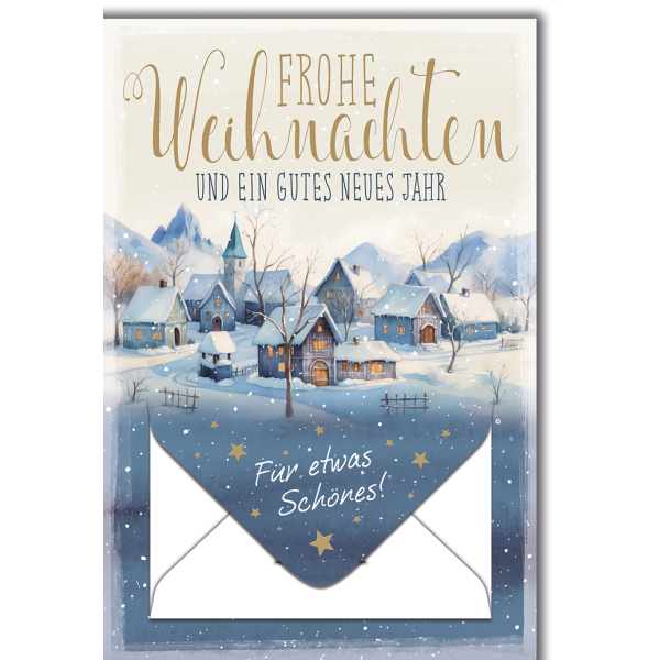 Weihnachten Geldgeschenkkarte Dorf im Schnee für etwas Schönes Glückwunschkarte mit Umschlag
