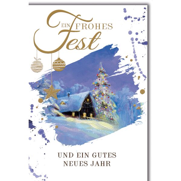 Weihnachten Haus mit Christbaum Gemälde frohes Fest Glückwunschkarte mit Umschlag